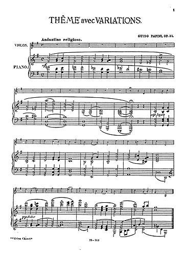 Theme With Variations For Violin And Piano